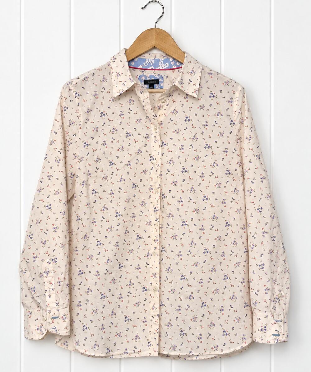 Talbots Shirt Womens M Ivory Floral 100% Cotton Button Down Long Sleeve